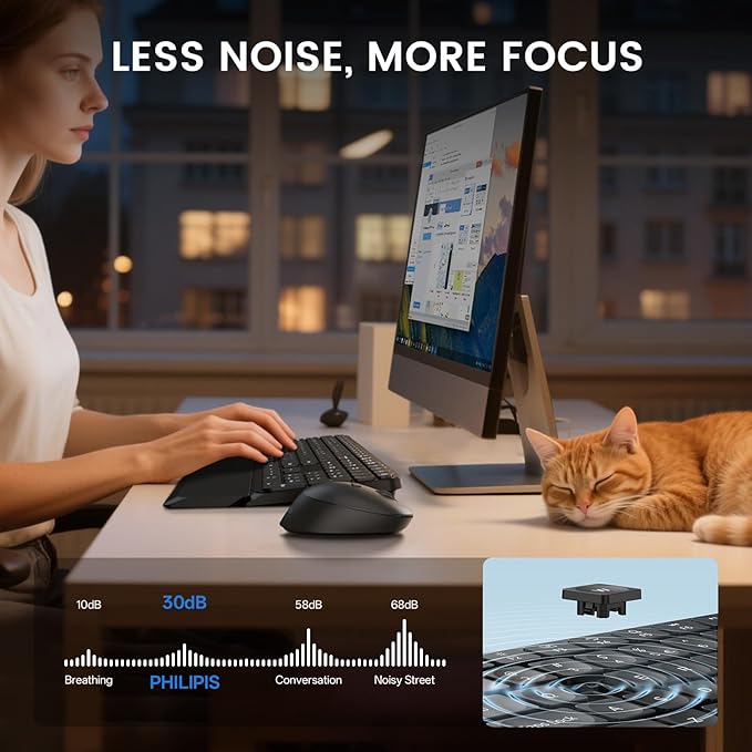 PHILIPS Bluetooth Keyboard and Mouse Combo - Bluetooth 2.4Ghz Wireless Keyboard and Mouse,Ergonomic Design with Palm Rest,3-Device Connectivity, 5 DPI Mouse, Long Battery for Office & Home -Black