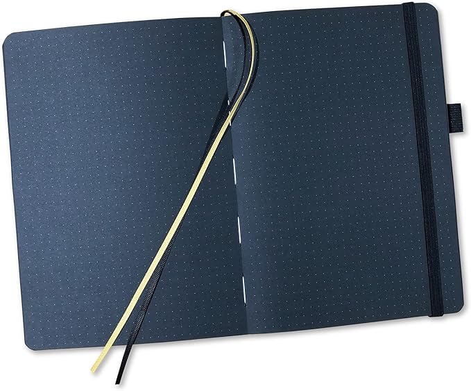 BUKE Dotted Journal - Dot Grid Notebook - 150gsm No Bleed Black Paper - 160 Black Pages - For Women and Men - A5 PU Leather Hardcover 5.75" x 8.5" and Gift Box (BKB-1)