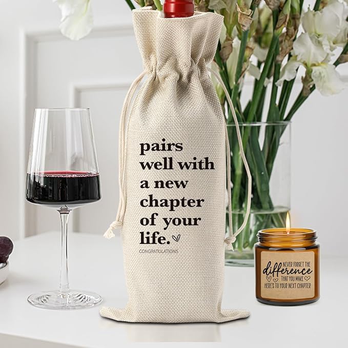 New Chapter Wine Bag Scented Candles Set Thank You Gifts Never Forget The Difference That You Make Farewell Going Away Goodbye Appreciation Retirement Gifts for Women Men Coworker Boss Friend
