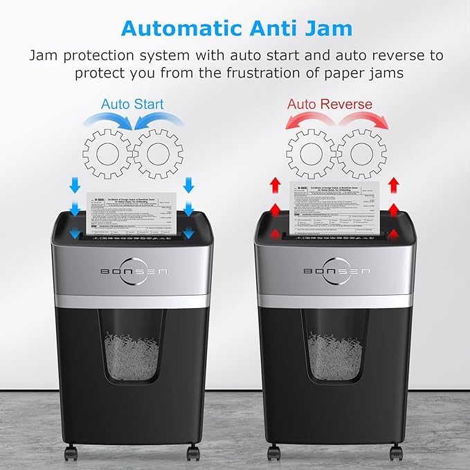 BONSEN 12-Sheet Micro Cut Paper Shredder for Home Office Use, High Security Level P-4/55 dB Ultra-Quiet / 40-Minutes Shredding Shreds Credit Card/Staples, 5.3 Gallons Pullout Bin (S3106)