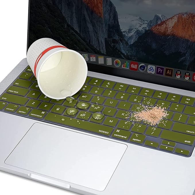 MOSISO Keyboard Cover Skin Compatible with MacBook Air 15 inch M3 A3114 M2 A2941/Air 13.6 A3113 A2681/Pro 14/16 M4 M3 M2 M1, Olive Green