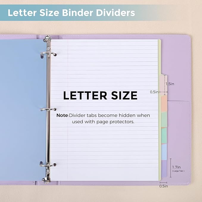 SKYDUE Durable Plastic 8-Tab Dividers, Big Tab Dividers for 3 Ring Binder, Write & Erase 3 Ring Binder Dividers with Tabs, with Sticker Labels, 1 Set, Pastel Color