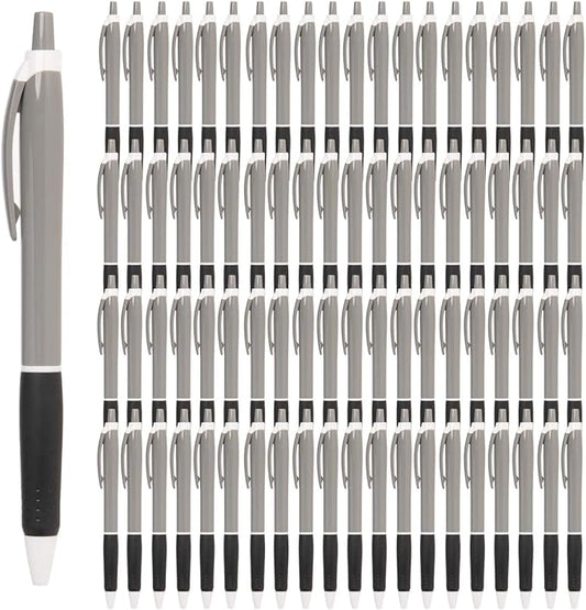 Simply Genius 100-Pack Black Ink Retractable Ballpoint Pens Bulk Ideal for Schools, Office Set, Notebooks, Journals & More (Gray&Black)
