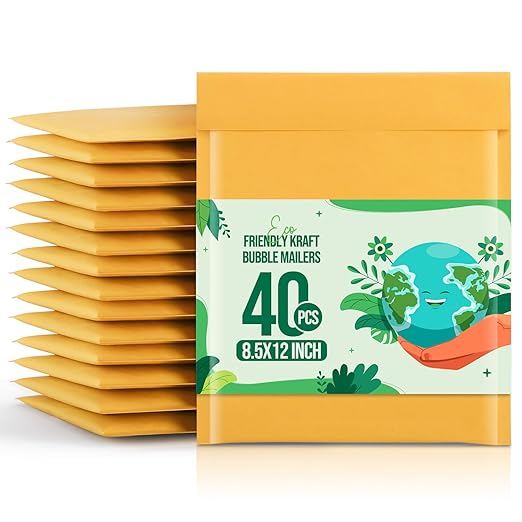 Fuxury Kraft Bubble Mailers 8.5x12 Inch 40 Pack Strong Adhesion Padded Envelopes #2 Self Seal Bubble Envelopes Padded Mailers for Packaging Books,for Small Business Yellow