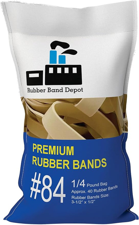 3-1/2" x 1/2'' - Size #84 - Rubber Band Depot - Wide Bands - Everyday Rubber Bands, Business Bands - Approximately 40 Per Bag - 1/4 Pound Bag