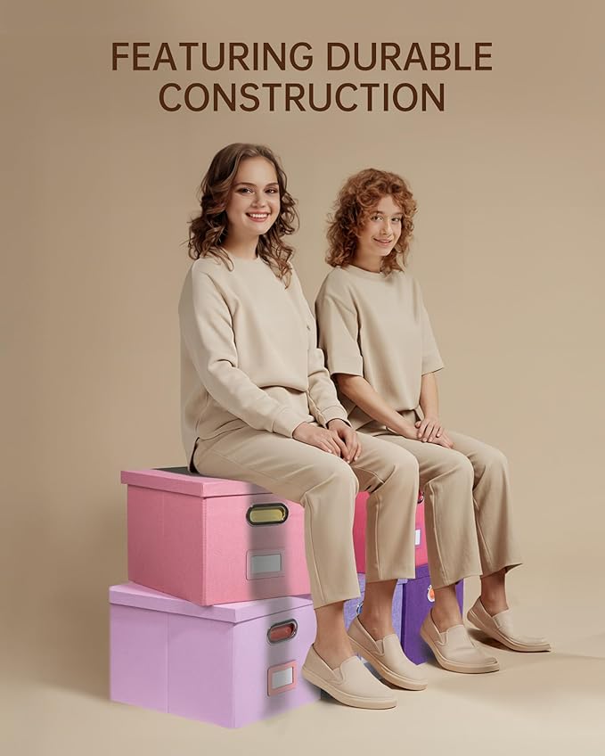 Oterri 2 Pack File Storage Organizer, Filing Box, Portable File Box with Lid, Fit for Letter/Legal File Folder Storage, document organizer, New-pink