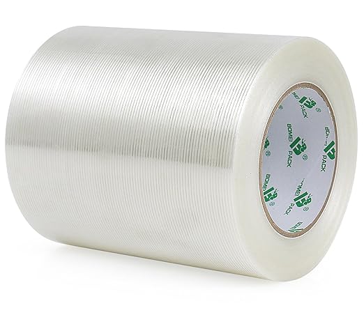 BOMEI PACK Wide Strapping Tape 6Inch, Heavy Duty Reinforced Packing Tape, Fiberglass Filament Tape 60yds 5.5Mil
