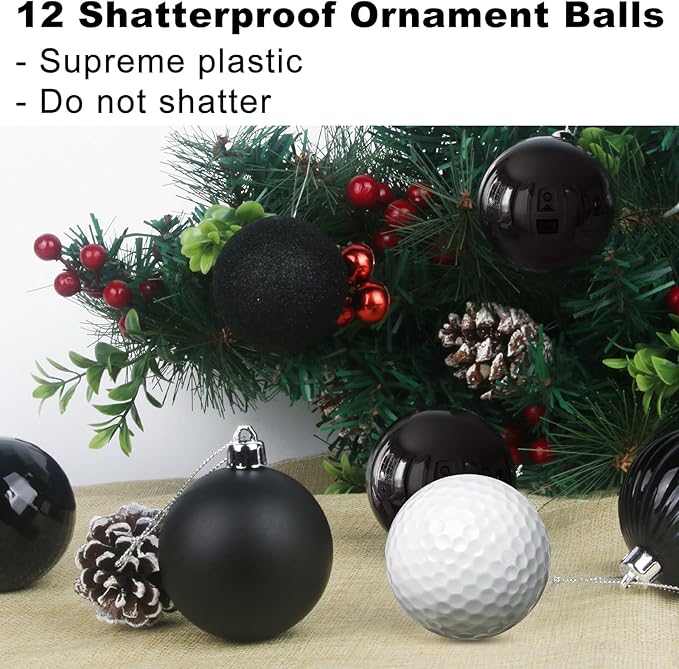 Black 1.6" Small Christmas Balls Christmas Tree Decoration Ornaments Shatterproof Hanging Balls for Birthday Halloween Holiday Wedding Decorations Set of 12pcs