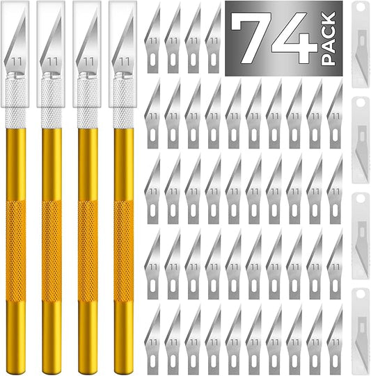 Exacto Knife Craft Knife Hobby Knife 74 Pack with 4 Upgrade Sharp Hobby Knives and 70 Spare Knife Blades for Art, Scrapbooking,Stencil (Gold)