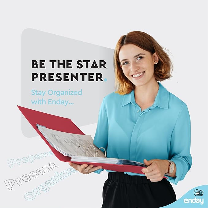 3 Inch Binder 3 Ring Binders Red, Slant D-Ring 3” Clear View Cover with 2 Inside Pockets, Heavy Duty Colored School Supplies Office and Home Binders – by Enday