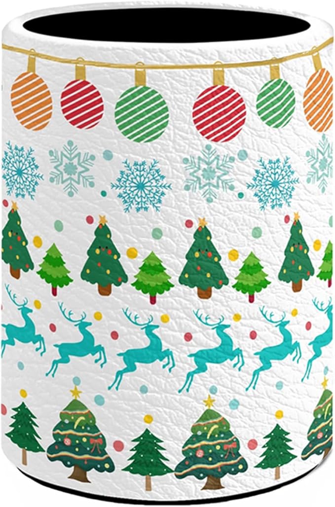 Christmas Pen Holder Pencil Organizer Cute Pencil Cup Desk Decor Makeup Brush Holder PU Multifunctional Office Suppliesfor Home Classroom School