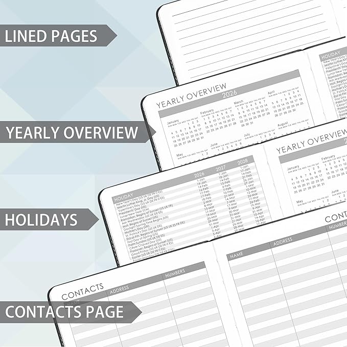 2026 Planner - Planner 2026, 2026 Weekly Monthly Planner, Jan.2026 - Dec.2026, 5.7'' x 8.4'', Thick Paper, Leather Cover, Pen Holder, Back Pocket, Bookmarks, Perfect Daily Organizer - Brown - Grey