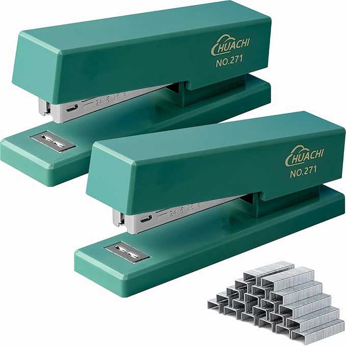 Desktop Stapler 2-Pack, Durable Office Stapler, 25 Sheet Capacity, Includes 1000 Staples for Home and Office Use (2, Green)