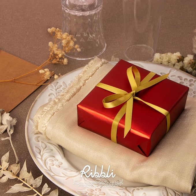 Ribbli Double Faced Gold Satin Ribbon,1/4” x Continuous 25 Yards,Use for Craft Bows Bouquet, Gift Wrapping, Wedding Decoration, Floral Arrangement