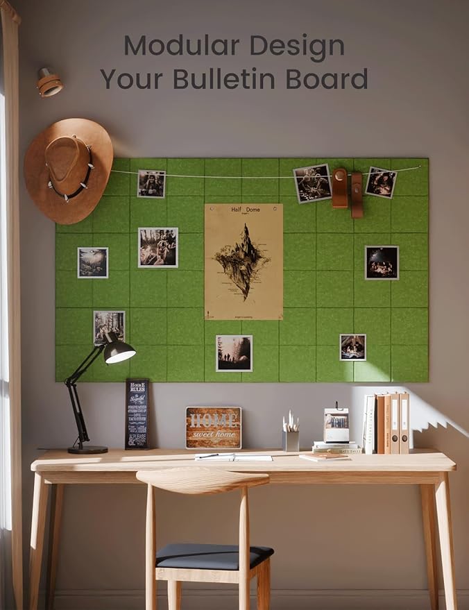 Large Felt Bulletin Board 48" x 36" Cork Board Alternative-12 Pack with 70 Safe Removable Adhesive Tabs, Cork Boards for Walls Cork Board for Home Office Classroom Pin Board-Grass Green