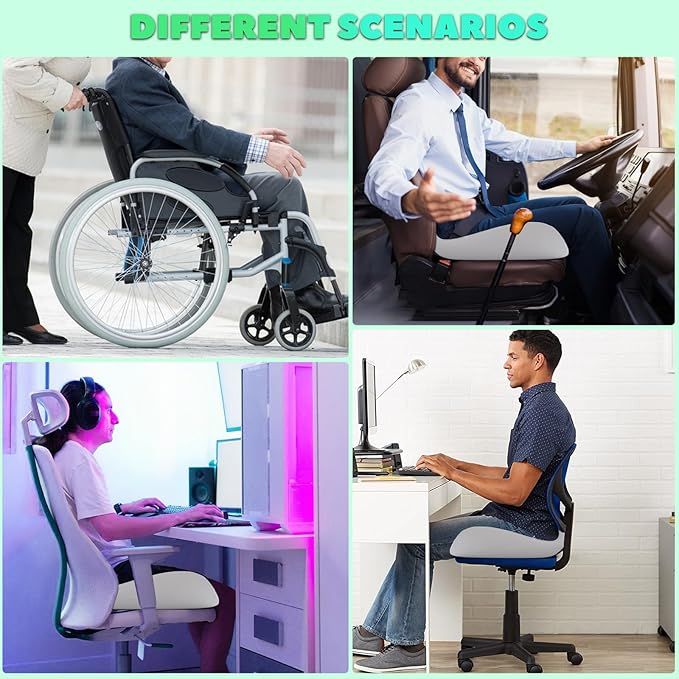 Buttocks Cushion for Office Chair Memory Foam Seat Pad for Butt Support Tailbone Relief Ergonomic Chair Cushion for Home Car Travel or Work (Double Gray)