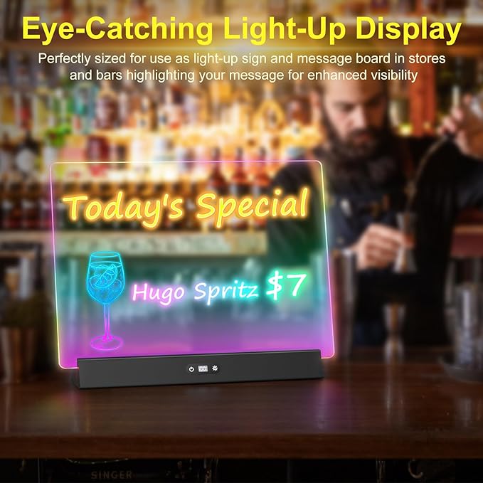 LED Note Board with Colors, Rechargeable 17-Inch Doodle Glow 9-Mode Light Up Desk Sign Letter Message Memo Drawing Dry Erase Board for Classroom/Home Decor/Office/Gifts, 5 Markers & Tracing Book