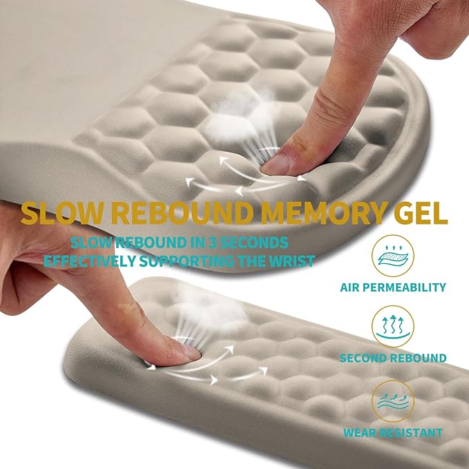 Hokafenle 2 in 1 Ergonomic Mouse Pad Wrist Support & Wrist Rest for Computer Keyboard Set, with Relieve Carpal Tunnel Pain Massage Bulge and Full Memory Gel Design (2In1 Set - Apricot)