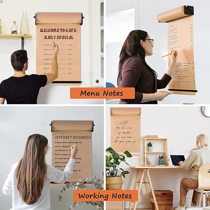 36”Kraft Paper Dispenser Holder Wall Mount, Heavy-Duty Paper Cutter Butcher Paper Dispenser to Do Lists, DIY Drawing, Taking Note, Artwork, Daily Special - Black