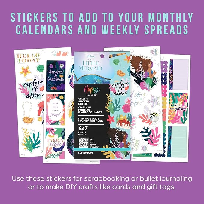 Happy Planner Disney The Little Mermaid, Classic Sticker Sheets, 647 pieces