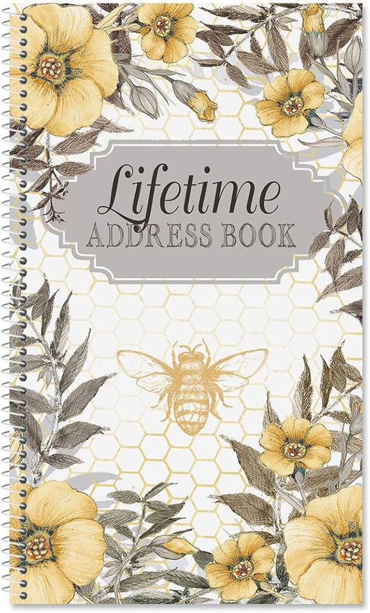Current Sweet Bee Address Book - 94 Pages; Small 5" x 8-1/2" Size for Purse or Office, Spiral Bound Soft Cover Organizer for Contacts, Addresses, Email, & Phone Numbers + 50 Replacement Stickers