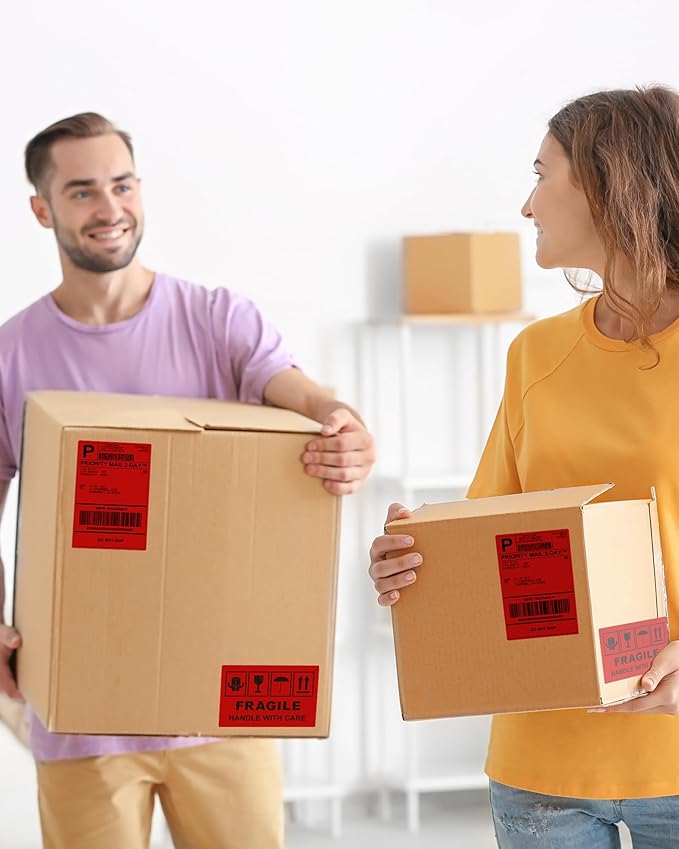 Phomemo 4x6 Thermal Label Printer Paper - 500 PCS Red 4"x6" Fan-Fold Shipping Supplies Labels - Water/Oilproof Label Stickers - Permanent Adhesive 4x6 Mailing Labels Paper for Thermal Printer