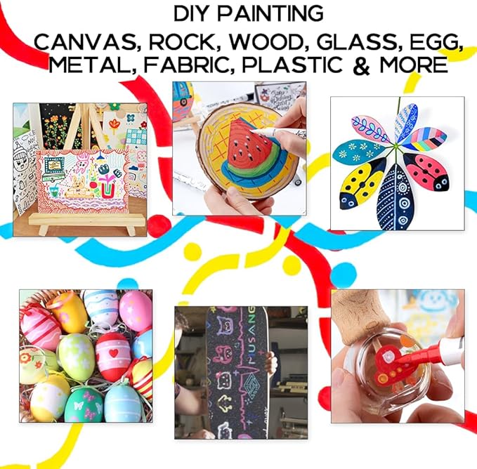 TRANSON 12 Colors Fine and Brush Dual-tip Acrylic Paint Marker Pen Set for Canvas Rock Wood Leather Ceramic DIY Painting