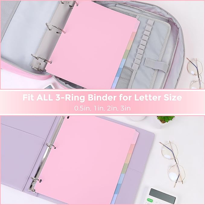 SKYDUE Durable Plastic 8-Tab Dividers, Big Tab Dividers for 3 Ring Binder, Write&Erase 3 Ring Binder Dividers with Tabs, with Sticker Labels