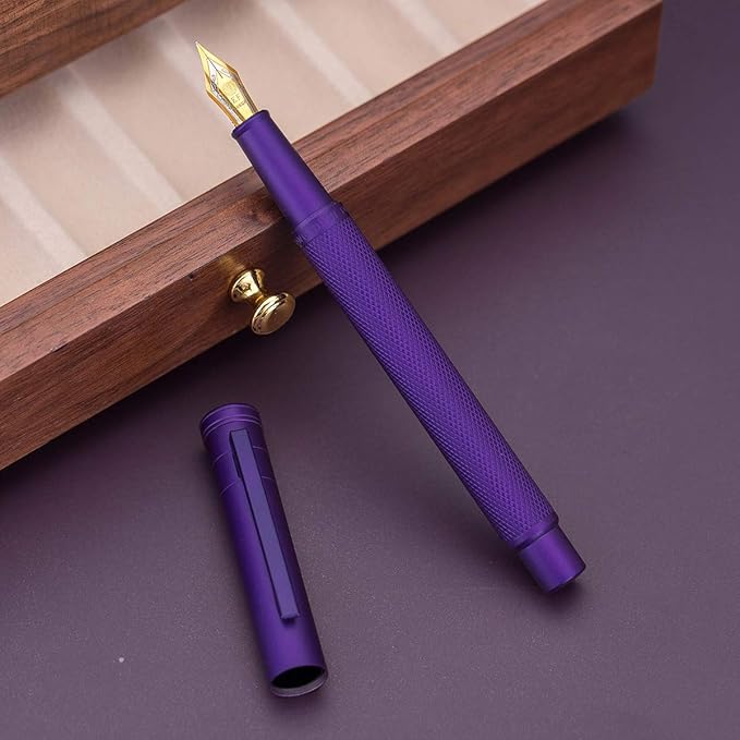 Asvine Purple Forest Fountain Pen Fine Nib Classic Design with Converter and Metal Pen Case Set