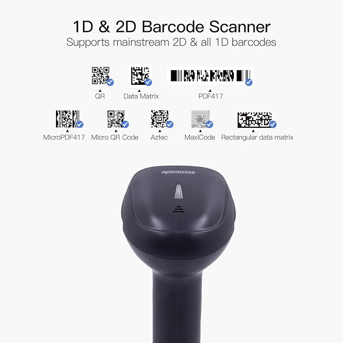 Alacrity 1D 2D Barcode Scanner with Adjustable Stand Handheld Handsfree USB QR Barcode Reader Wired Plug and Play Automatic Scanning Available CMOS Image Bar Code Reader