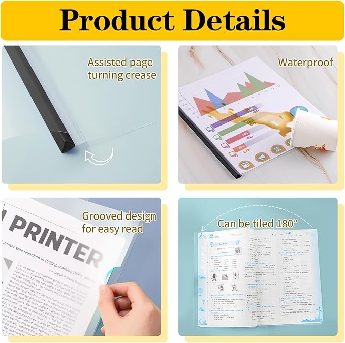 Report Covers with Sliding Bar, Clear Report Covers for A4 and Letter Size Paper, Resume Covers Presentation Folders File Document Binder for School Business, 70 Sheet Capacity