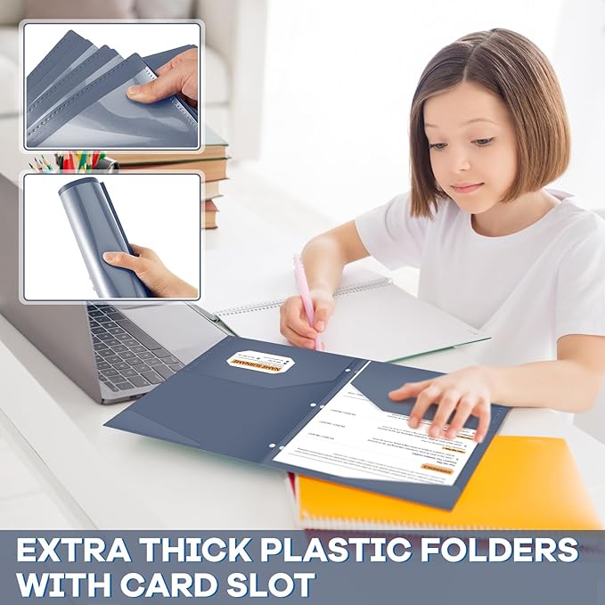 Henoyso 36 Pcs 2 Pocket Plastic Folders with Clear Front Pocket 3 Hole Punched File Folder Letter Size Take Home Documents Holder for Paper Holder Office Business Back to School Supply (Navy Blue)