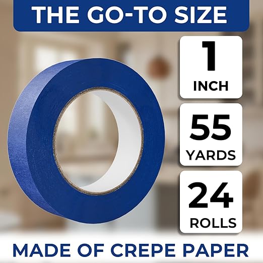SWRT Blue Painter's Tape 1 Inch x 55 Yards x 24 Rolls (1320 Yards Total) – Upgraded Adhesive Masking Tape, Multi-Surface, Clean Removal, No Residue, for Walls, Trim, DIY, Crafts & Painting Projects