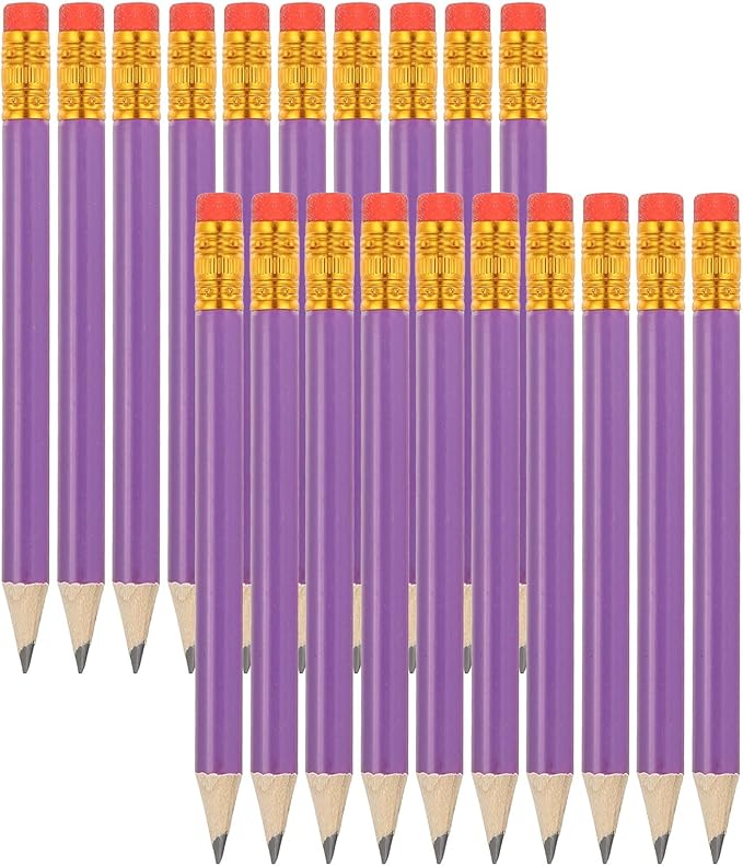 MECCANIXITY Golf Pencils with Erasers, 4" HB Mini Half Pencils Pre Sharpened Small Pens for Wedding Bridal Shower Game Office Writing Drawing(Purple, Pack of 20)