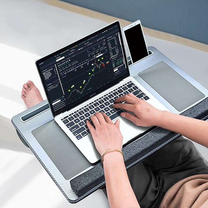 Extra Large Lap Laptop Desk- Home Office Portable LapDesk with Mouse Pad & Wrist Rest for Notebook/MacBook/Tablet, Sofa Bed Working, Writing, Drawing (Carbon Silver, Fit Up to 17-inch Laptops)