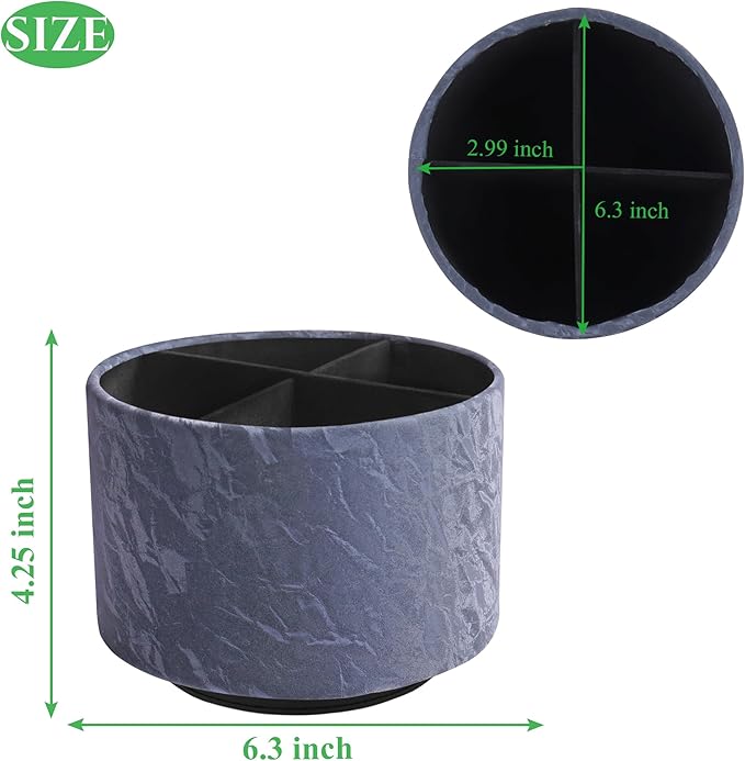 Hennaja Round Leather Art Supply Organizer,Remote Control Holder,360 Degree Spinning,Multi-Functional Pencil Holder,4 Compartments Desktop Stationary Organizer(1-Hill Blue)