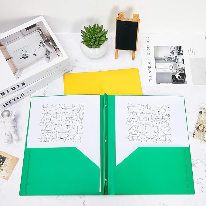 Yeaqee 30 Pcs Plastic Folders with Pockets and Prong Plastic Folders with 2 Pockets Pocket for Office, School for Students, Teachers, Office Workers (Multicolor)