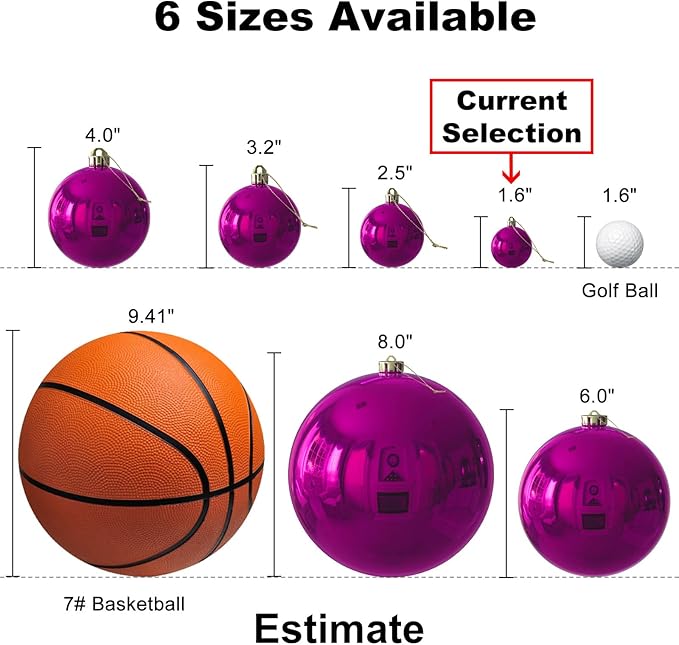 Fuchsia 1.6" Small Christmas Balls Christmas Tree Decoration Ornaments Shatterproof Hanging Balls for Birthday Halloween Holiday Wedding Decorations Set of 24pcs