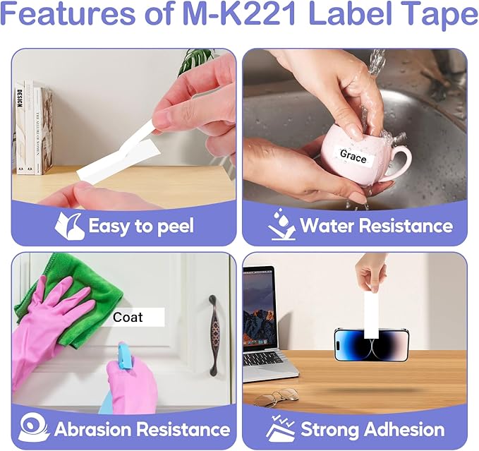 NineLeaf 4 Pack Compatible for Brother P-Touch M-K221 MK221 M221 White M Tape 9mm 3/8 Inch Black on White Label Tape for PT-M95 PT-80 PT-90 PT-70 PT-55 PT-65 PT-85 PT-45 PT-70BM PT-100 Label Maker