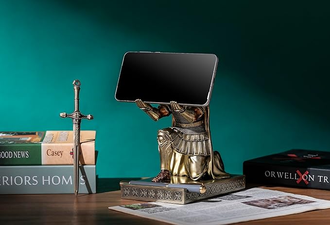 Centurion Cloak Warrior Knight Pen Holder Mobile Phone Stand Desk Organizers and Accessories as Gift for Office and Home (Bronze)