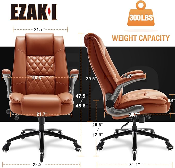EZAKI High Back Office Chair-Flip-up Arms Executive Computer Desk Chair, Built-in Lumbar Support Thick Padded Adjustable Rock Tension Ergonomic Design for Back Pain