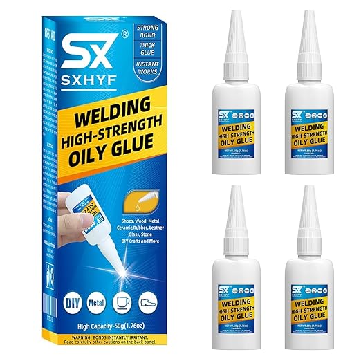 SXhyf Welding High-Strength Oily Glue - 4 Packs Ceramic Glue, Super Glue for Porcelain and Pottery Repair, Glass, Metal, Plastic, Wood, Leather, Crafts, Tile, Rubber and More, 3.52 oz (200 Gram)