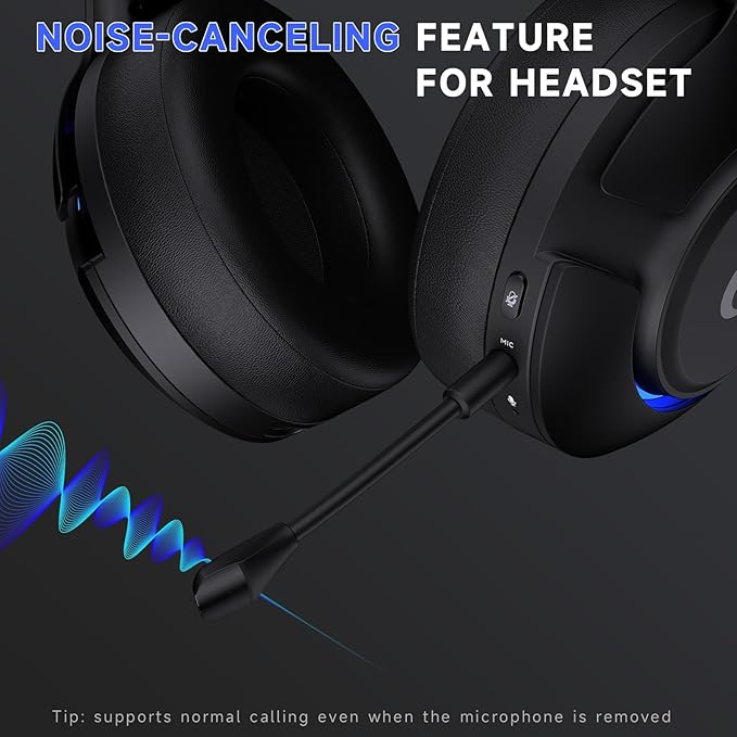 Gtheos Wireless Gaming Headset for ps5, ps4, Elden Ring, PC, Mac, Switch, Bluetooth 5.3 Gaming Headphones with Noise Canceling Microphone, 45H Battery, RGB Light, Black
