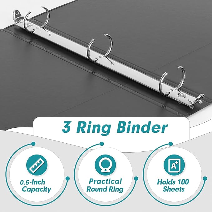 3 Ring Binder 0.5 Inch, PANDRI 12 Pack 0.5-Inch Binder Fits Letter Size 8.5'' x 11'' Paper, Versatile Binders for Office Home School, 2 Pockets, Black