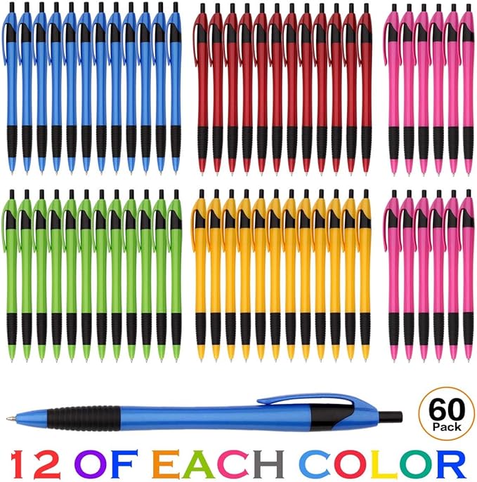 Pens Bulk Gripped Slimster Retractable Ballpoint Pen Medium Point Black ink Smooth Writing Pens for Journaling No Bleed (60Pack)