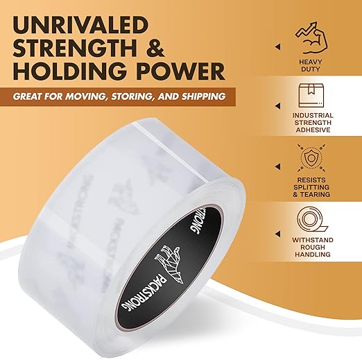 Packstrong Industrial Grade Clear Packing Tape 6 Rolls - Extra Strong - 110 Yards per Roll - 2" Wide x 3.1 mil Thick, Acrylic Adhesive Heavy Duty Tape for Box Office Moving Packaging Shipping