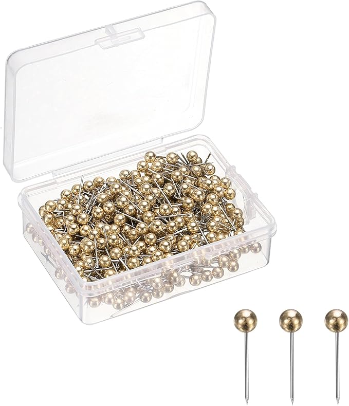 uxcell 400 Pcs Push Pins, Map Thumb Tacks 4mm Round Head Decorative Push Pins for Bulletin Board Home Office Travel Wall DIY Crafts Map Photo, Golden