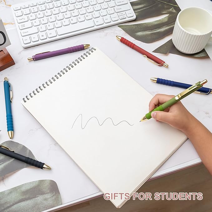 Linbsunne Ballpoint Pens Black Medium Point 1mm Pen with Super Soft Grip Ball Point Pen for Men Women Retractable Pens (Vintage-12 pcs)