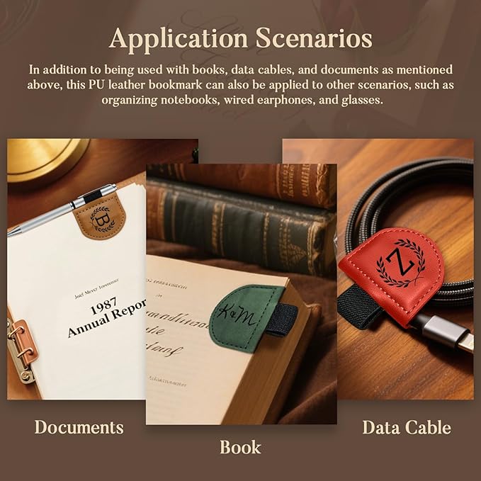 Personalized Bygone Mark Bookmark with Pen Holder,Engraving Leather Magnetic Bookmarks Vintage 26 Letters Name Initials Text Book Marker Clips Gifts for Reading Book Lovers Women (Blue, N)