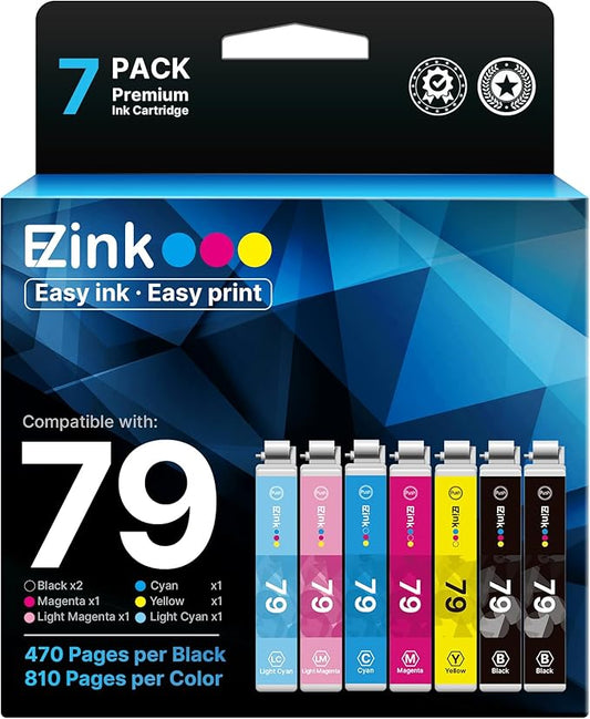 E-Z Ink Remanufactured Ink Cartridge Replacement for Epson 79 T079 (T079120, T079220, T079320, T079420, T079520, T079620) to use with Artisan 1430 and Stylus Photo 1400 Printer (7 Pack)